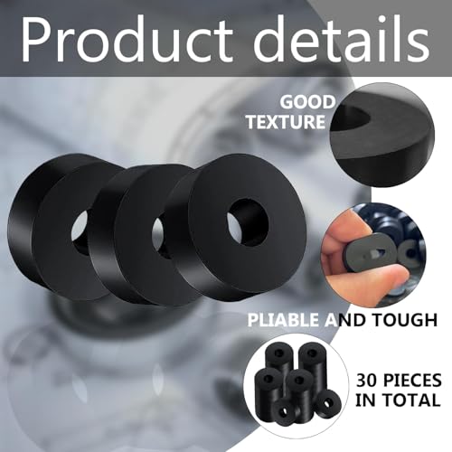30 PCS Rubber Spacer 5 Sizes Black Non-Slip Thick Grommets Vibration Isolation Round Rubber Flat Washers Spacers Washers for Home and Car Accessories - size: 5 Sizes, style: Different size