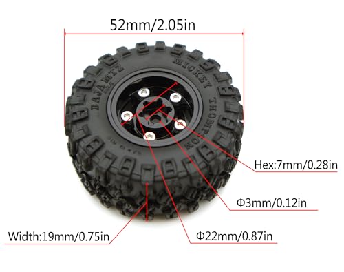 Rc 1.0 Beadlock Wheel Tires Set -2mm Offset Wheel Rims for 1/18 1/24 RC Crawler Car Axial SCX24 AX24 TRX4M FCX24 Upgrade TW1002 (Black) - color: Black
