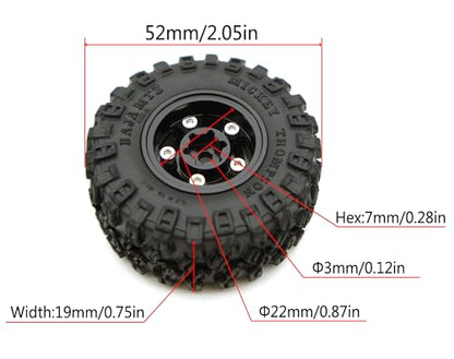 Rc 1.0 Beadlock Wheel Tires Set -2mm Offset Wheel Rims for 1/18 1/24 RC Crawler Car Axial SCX24 AX24 TRX4M FCX24 Upgrade TW1002 (Black) - color: Black