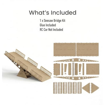 RC Crawler Seesaw Bridge, Course Obstacle for 1/18 and 1/24 Mini Crawlers | Single laser-cut HDF kit with glue; for many SCX24, TRX4M and FCX24 setups; RC car and other obstacles not included