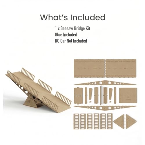 RC Crawler Seesaw Bridge, Course Obstacle for 1/18 and 1/24 Mini Crawlers | Single laser-cut HDF kit with glue; for many SCX24, TRX4M and FCX24 setups; RC car and other obstacles not included - size: Seesaw Bridge