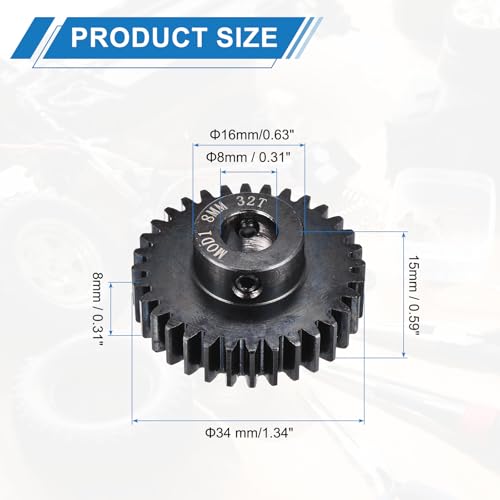 MECCANIXITY 1M 32T 40 Chrome Steel Motor Pinion Gears, 1.34" x 1.3" RC Motor Gears Fits 8mm Shaft Bore for RC Vehicles Truck Drift Remote Control Car Off-Road Crawler Parts, Black - style: 32T