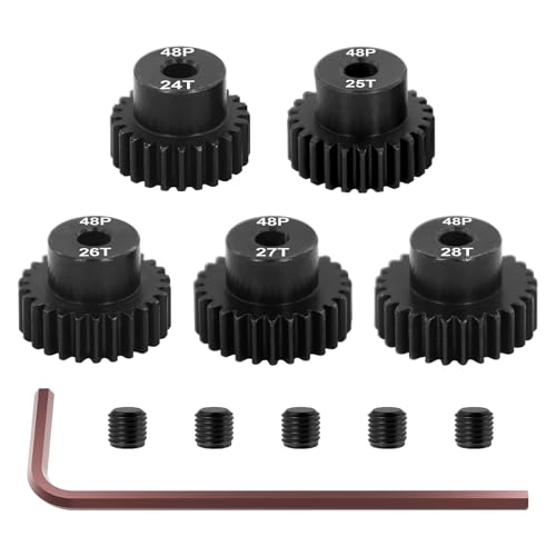 OGRC 48P 24T 25T 26T 27T 28T Pinion Gear for 1/10 RC Monster Truck Buggy | 0.53M, Hardened Steel, 3.175mm Shaft, for Arrma Traxxas Axial HSP Redcat Losi RC Car - size: 24T 25T 26T 27T 28T