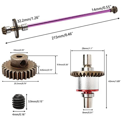 Metal Differential & Main Drive Shaft Upgraded Set Replacement Spare Parts Accessories Compatible with WLtoys 1/12 Scale 124016 124017 124018 124019 RC Car Upgrade Parts (Purple) - color: 1:12 Upgraded Set