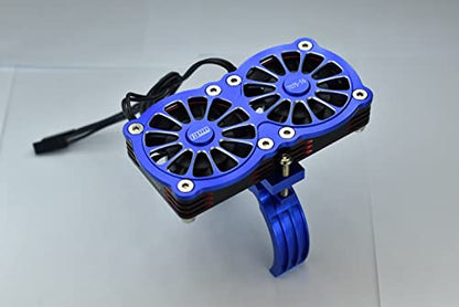 Aluminum 7075-T6 Motor Heatsink with Dual Metal Frame Cooling Fan and Adjustable Mount for 1:5 Arrma KRATON 8S BLX/Outcast 8S BLX/Traxxas X MAXX 6S / X MAXX 8S / 1:7 XO-01 - Blue