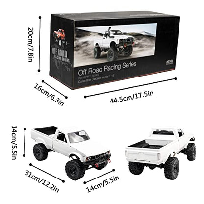 WPL C24 1/16 4WD RC Off-Road Pickup White | 2.4G RTR rock crawler with one upgraded 1200mAh battery, hobby gift for men