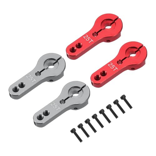 MECCANIXITY 4 Pcs Aluminum Alloy 25T Steering Servo Arm Horn for DIY RC Car/Boat/Airplane Boat Accessories, Red/Gray - color: Red/Gray