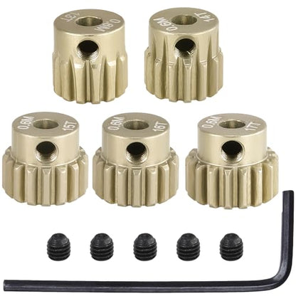 M0.6 Pinion Gear Set 3.175mm 13T 14T 15T 16T 17T 5PCS 7075 Aluminum Alloy Metal Pinion Motor Gear for 1/10 RC Car Brushed Brushless Motor (5PCS)… - size: 0.6M-P-13-17T