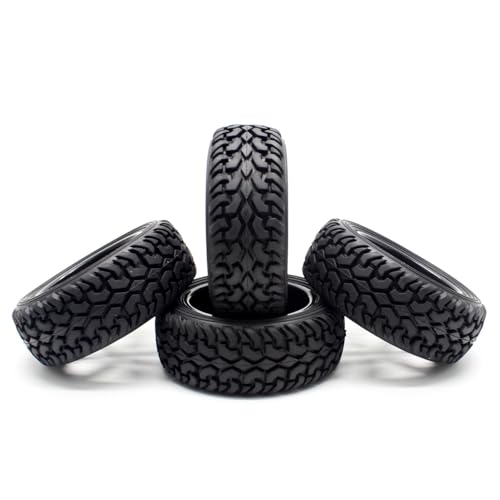 Hosim 1:10 Scale RC On Road Terrain Buggy Car Drift Replacement Tyres Pack of 4pcs High Performance Racing Car Rally Car Accessory Parts Grain Rubber Split Spoke Satin Tires and Wheels Black Color