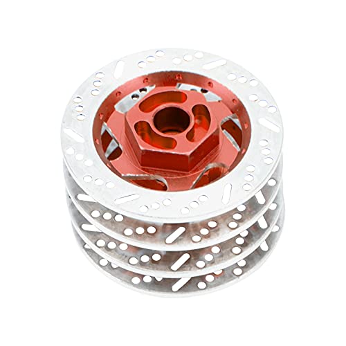 4Pack ShareGoo Metal 12mm Hex Hub Wheel Rim Tires Brake Disc Compatible with Traxxas Tamiya HSP HPI Redcat Racing 1/10 RC On-Road Car (Red) - color: Red