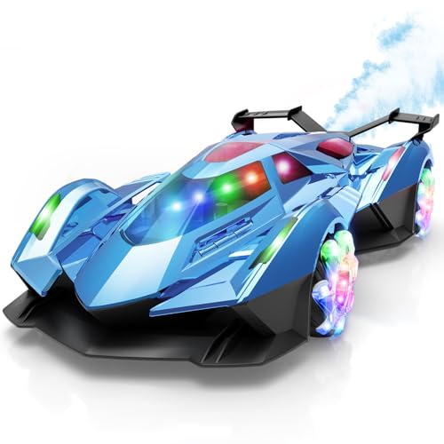 SASBSC Remote Control Car for Boys 4-7 8-12 Drift Rc Cars with 360° Rotation, Spray, Music & Lights 1:12 Rechargeable Rc Car Toys 10-12km/h Sport Race Toy Cars Gifts for Kids (Blue) - color: Blue