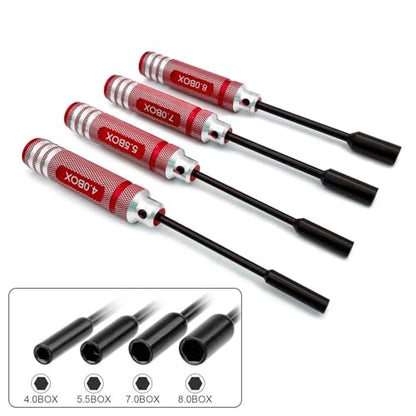 4Pcs Nut Driver Set RC Tool Set Hex Nut Driver for RC Vehicle RC Helicopters FPV Drones Cameras Appliances Repair 4mm 5.5mm 8mm 7mm Nut Driver (red) - color: Red