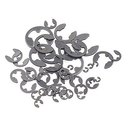 525PCS 14 Kinds Metric E-Clips Side-Mount External Retaining Rings Assortment Kit,1.2mm to 15mm Nominal Diameter,Black Phosphate Finish