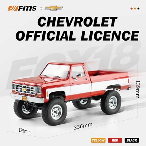 BEEZRC FMS 1/18 FCX18S Chevrolet K10 S RC Crawler RC Truck, Official Licensed Off-Road RC, 8km/h Hobby RC Cars, 4WD & 900mAh Remote Control Car for Adults, LED Lights 4-Ch 2.4GHz Transmitter RTR (Red) - color: Red