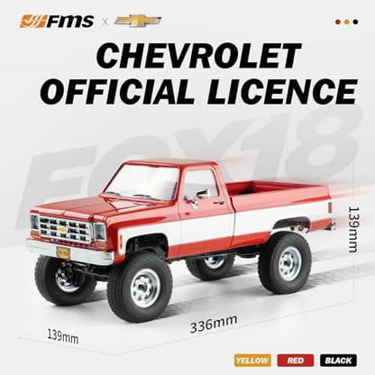 BEEZRC FMS 1/18 FCX18S Chevrolet K10 S RC Crawler RC Truck, Official Licensed Off-Road RC, 8km/h Hobby RC Cars, 4WD & 900mAh Remote Control Car for Adults, LED Lights 4-Ch 2.4GHz Transmitter RTR (Red) - color: Red
