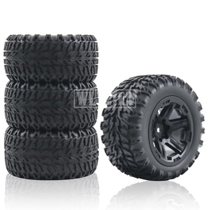 4PCS RC Truck Tires Set 12mm Hex Hub Plastic Wheel Rim Compatible with 1/12 LOSI LMT 4WD Solid Axle Monster Truck 1/12 1/14 1/16 TRAXXA,REDCAT RC Racing Truck - color: Black 2