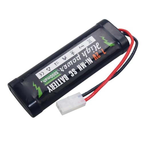 sea jump 2PCS 7.2V 5000mAh NiMH Battery with KET-2P Plug and USB Charger Suitable for RC Truggy Buggy Tank Racing Remote Control Car Truck High-Power Battery with Tamiya Connector