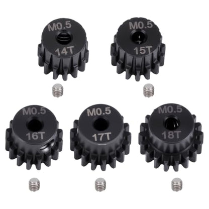 0.5M Pinion Gear Set 14T-18T, 2mm Bore Hardened Steel Motor Gears with Set Screws, 5PCS RC Gear Set Compatible with Losi Micro-B 1/24 1/28 RC Cars
