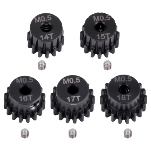 0.5M Pinion Gear Set 14T-18T, 2mm Bore Hardened Steel Motor Gears with Set Screws, 5PCS RC Gear Set Compatible with Losi Micro-B 1/24 1/28 RC Cars