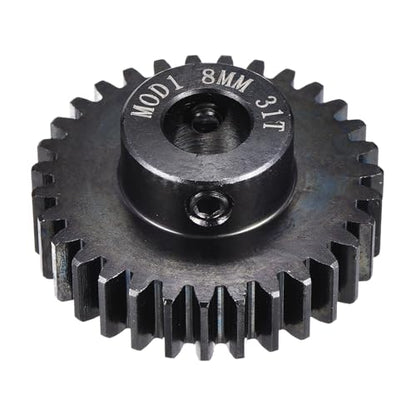 MECCANIXITY 1M 31T 40 Chrome Steel Motor Pinion Gears, 1.3" x 1.3" RC Motor Gears Fits 8mm Shaft Bore for RC Vehicles Truck Drift Remote Control Car Off-Road Crawler Parts, Black - style: 31T