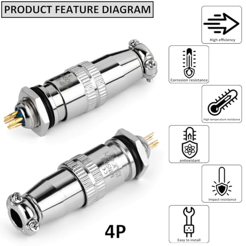 [Pack of 4] CLYXGS XS8 Push-Pull Aviation Connector, 4 Pin Self-Latching Circular Plug & Socket, Quick Release Ball Detent Locking, 8mm Mounting, 3A 250V Metal Industrial Wire Connector - style: XS8-4