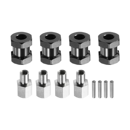 Generic 4pcs 12mm Wheel Hex Drive Hubs Adapter Combiner Coupler, Aluminum 15mm Extension with Nut Latch for 1/10 RC Crawler Car Parts, Black