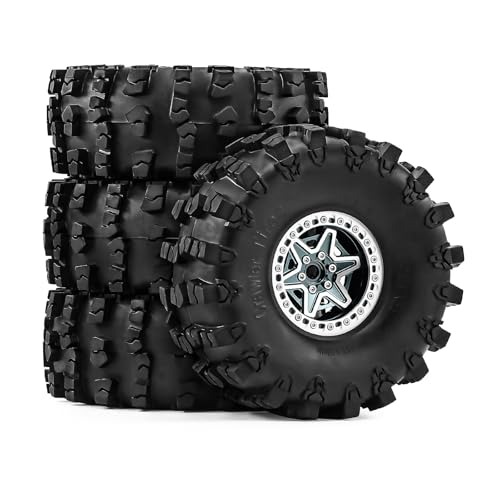 2.2" Beadlock Wheels and Tires 150mm (5.91in) for SCX10 RBX10 Wraith TRX4 1/10 RC Crawler Upgrade Parts (Titanium, 4pcs) - color: Titanium 2