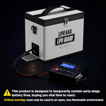 Fireproof Explosionproof Lipo Battery Bag with Shoulder Strap | 5200°F Heat Resistant,Large Capacity,Safe Charging&Battery Storage,RC Drone LiPo Battery Protection, Silver, 9.8x5.5x8.8in