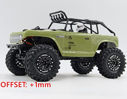Heavy RC 1.0 Wheels and Tires Pre-Mounted, 1/24 Tires & Adjustable Offset 1.0 Beadlock Wheels Black for 1:24 RC Crawler Axial SCX24 Upgrade,(4-Pack, Assembled) - color: Black