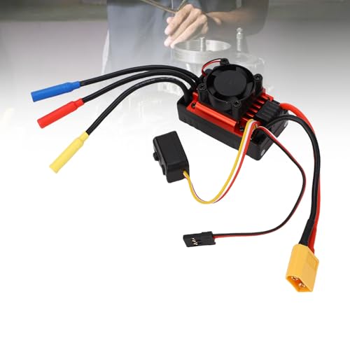 Eujgoov Sensorless Brushless ESC for 1/10 RC Car, Electronic Speed Controller with Fan Heatsink, Motor Driver for Short Course Truck Buggy Truck, Includes Video, CE FCC RoHS