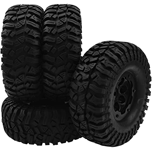 8-Hole 1.9" Rubber Tires Inflatable OD112mm & 12mm Hex Hub Plastic Beadlock Wheel Rims Compatible with 1/10 Axial SCX10 Tamiya CC01 TF2 RC Off-Road Crawler Car