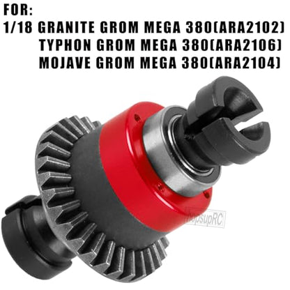 RC 30T 0.8Mod V2 Steel Metal Differential Assembled Differential Upgrades Part for 1/18 Granite,Typhon,Mojave Grom Mega 380 Rc Car.Main Gear & Differential Case Hops Up,Red(2PCS) ARA311177V2