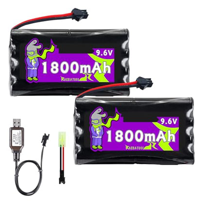 9.6V 1800mAh Ni-Cd 4+4 Flat Shape Rechargeable Battery with SM-2P Plug(Black),Fit for RC Radio-Controlled Car Truck Tank Engineering Vehicle Remote Control Ship etc. with Charger(8*AA)
