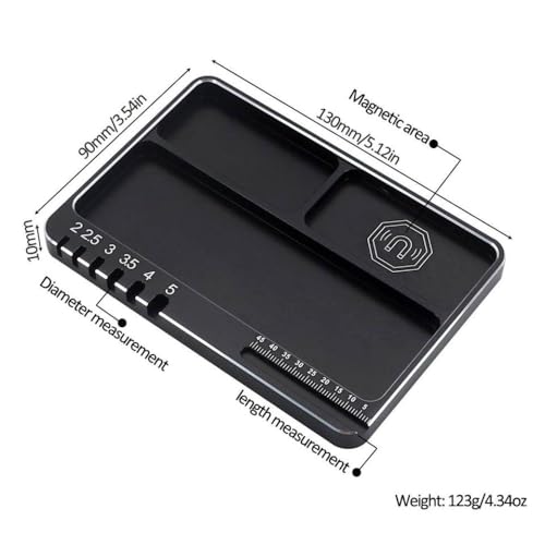 Magnetic 3-Grid Aluminum Tool Tray (130x90x10mm) Compatible with RC Cars, Drones, and Model Maintenance