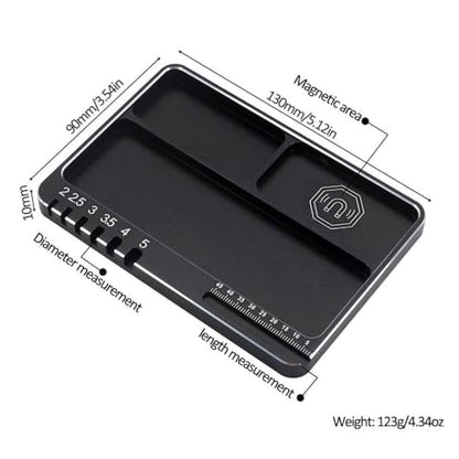 Magnetic 3-Grid Aluminum Tool Tray (130x90x10mm) Compatible with RC Cars, Drones, and Model Maintenance