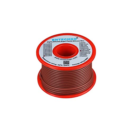 BNTECHGO 30 Gauge Silicone Wire Spool 50 ft Brown Flexible 30 AWG Stranded Tinned Copper Wire | Flexible 30 AWG Stranded Wire Silicone Rubber Insulation For RC Models, Drone, Robot, LED Lighting Systems, 3D Printer, DIY - size: 30 gauge silicone wire 50ft