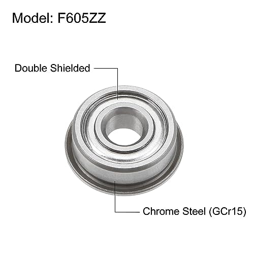 uxcell F605ZZ Flanged Ball Bearing 5x14x5mm Double Shielded Chrome Steel Flange Bearings, 4pcs - size: 5x14x5mm