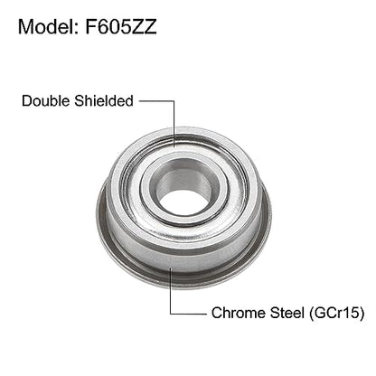 uxcell F605ZZ Flanged Ball Bearing 5x14x5mm Double Shielded Chrome Steel Flange Bearings, 4pcs - size: 5x14x5mm