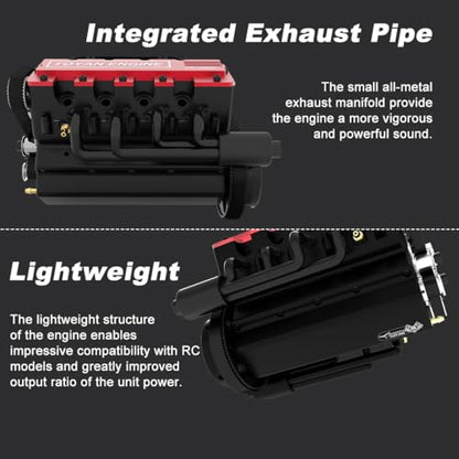 HOWIN FS-V800 1/10 Scale V8 Four-Stroke Nitro Engine Model – 28cc Eight-Cylinder Water-Cooled for RC Car & Boat, Metal Mechanical Simulation Engine (Finished Version)