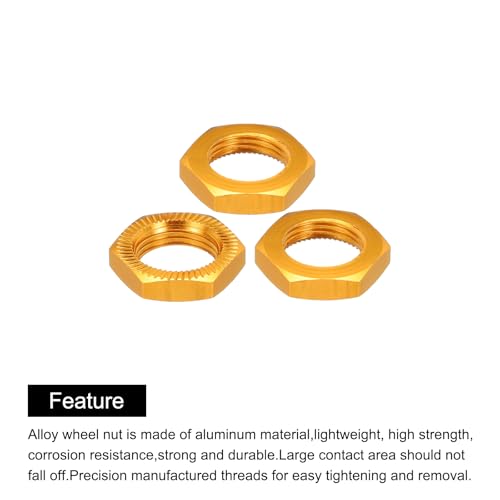 MECCANIXITY Aluminum 17mm RC Wheel Nut Thread M12x1.0mm Hex Wheel Nuts RC Wheel Nut for 1/8 RC Model Car Trucks Off Road Car Upgraded Parts Pack of 4(Gold) - color: Gold