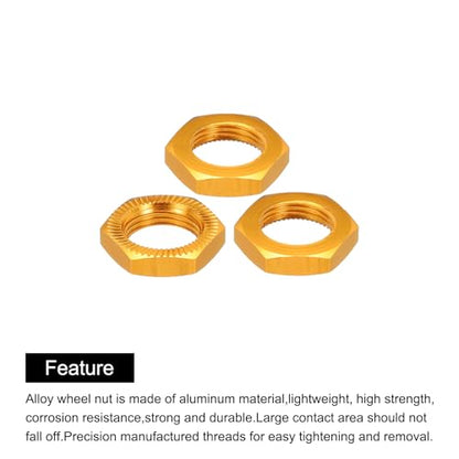 MECCANIXITY Aluminum 17mm RC Wheel Nut Thread M12x1.0mm Hex Wheel Nuts RC Wheel Nut for 1/8 RC Model Car Trucks Off Road Car Upgraded Parts Pack of 4(Gold) - color: Gold