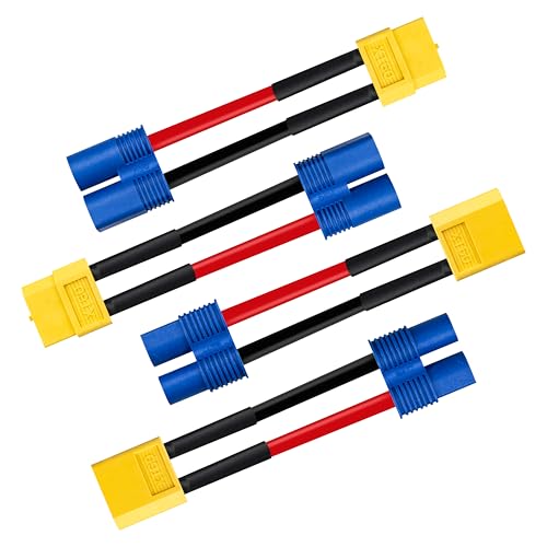 2-Inch 16AWG Silicone Wire XT60 Male to EC3 Female Adapter - High Temp 248°F, 600V, for FPV Drones, RC Cars, Battery Chargers & ESC