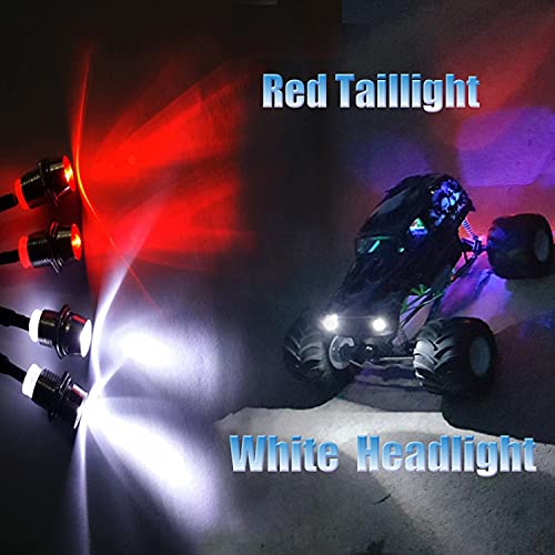 RC Truck Car Led Light Kit,WONFAST LED RC Car 4Led Lamp Set 2 White Headlights 2 Red Taillight Compatible with 1/10 1/8 Truck Rc Car Tank Hsp Tamiya D3 Rc Car Accessories - color: 4 Led