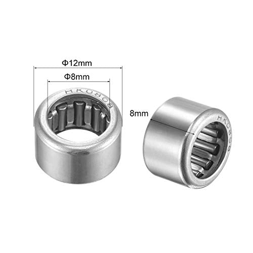 uxcell HK0808 Needle Roller Bearings 8mm Bore 12mm OD 8mm Width Chrome Steel Open End 10pcs - size: 8x12x8mm