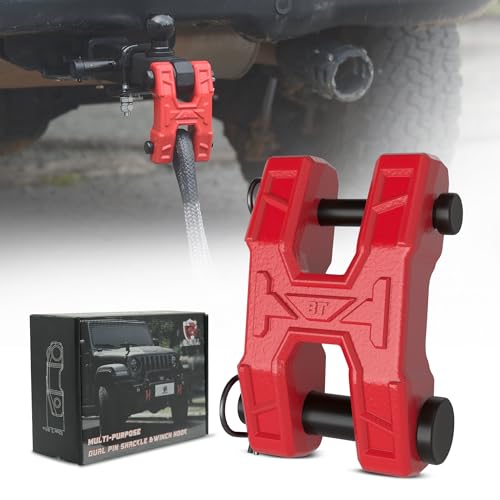 H-Shaped Towing Winch Shackle, Heavy Duty Winch Fairlead Hook, Dual Pin Design as 3/4" Shackle & 3/8" Winch Hook for Towing, Recovery, Off-Road, 17,636 lbs Working Load-1 Pack, Red - color: Red, size: 1-Pack
