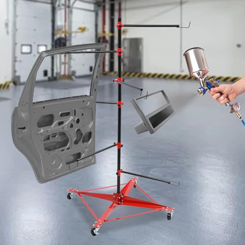Auto Body Panel Tree Holder Paint Stand, 330 lbs Capacity, Adjustable Center Post Hang Paint Spray Stand with 4 Lockable Wheels & 6 Hook Levers for Automotive Doors Bumpers Fenders Hoods(Height 71'') - size: 75x75x180cm