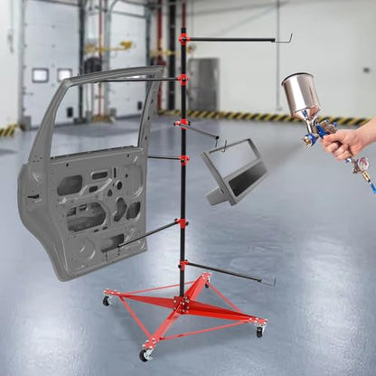 Auto Body Panel Tree Holder Paint Stand, 330 lbs Capacity, Adjustable Center Post Hang Paint Spray Stand with 4 Lockable Wheels & 6 Hook Levers for Automotive Doors Bumpers Fenders Hoods(Height 71'') - size: 75x75x180cm