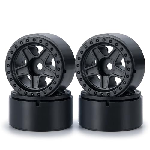 4PCS 1.0inch Wheel Rims RC Plastic 5-Spokes Beadlock Wheel Rim Hub for Axial SCX24 Deadbolt All 1/24 Scale RC Crawler Upgrade Parts Accessories (Black) - color: Black