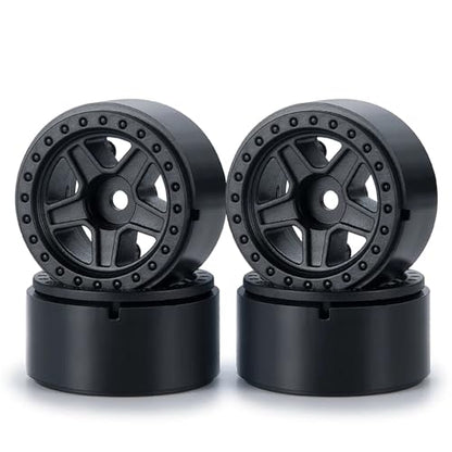4PCS 1.0inch Wheel Rims RC Plastic 5-Spokes Beadlock Wheel Rim Hub for Axial SCX24 Deadbolt All 1/24 Scale RC Crawler Upgrade Parts Accessories (Black) - color: Black