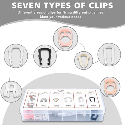 70 Pcs Fuel Line Retainer Clip Assortment Kits, Automotive Nylon Fuel Line Repair Kit Fuel Hose Retainer Clips Replacement 3/8" 5/16" Fuel Line Clamp with Storage Case, Universal